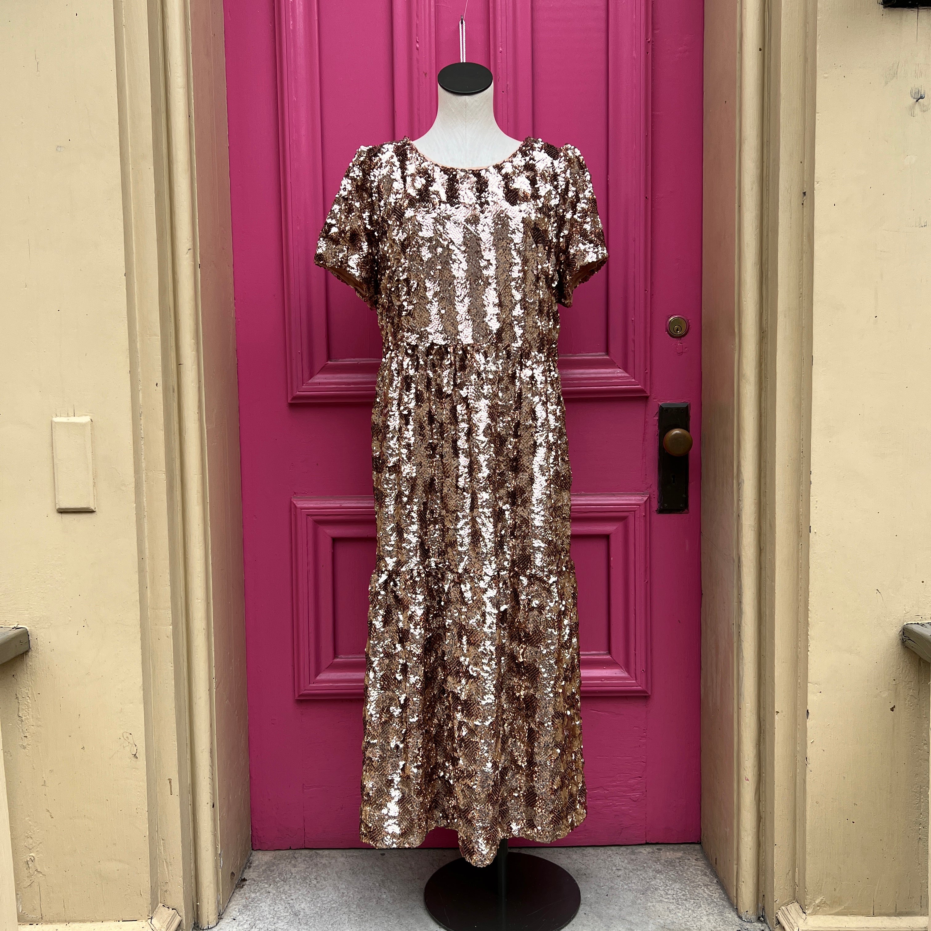 Maeve rose gold Bernadette sequined midi dress size XL Maeve rose gold Bernadette sequined midi dress size XL