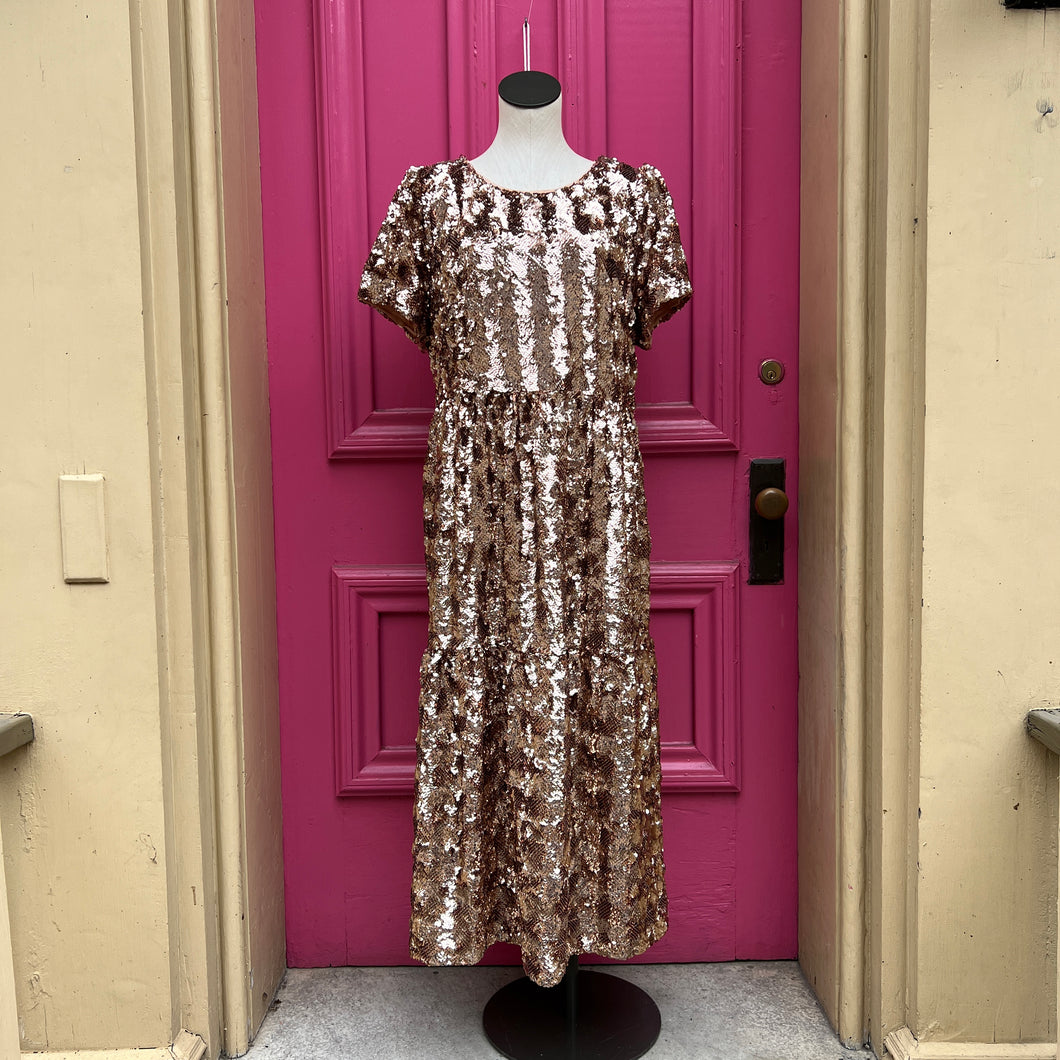 Maeve rose gold Bernadette sequined midi dress size XL