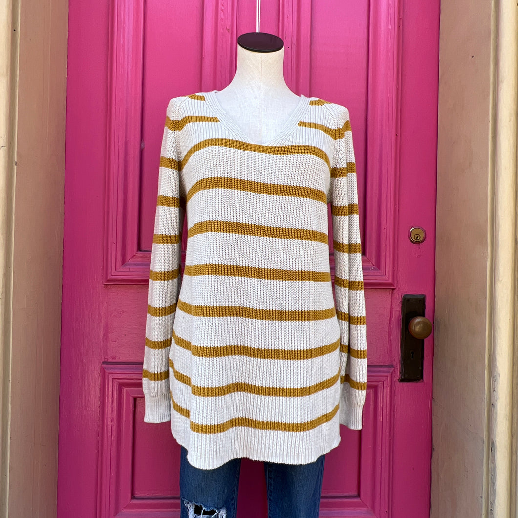 Goodthreads cream and mustard yellow striped sweater size M