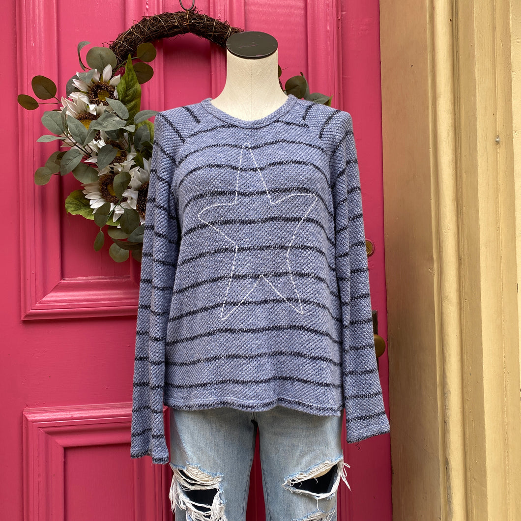 Sundry blue striped star long sleeve top size M