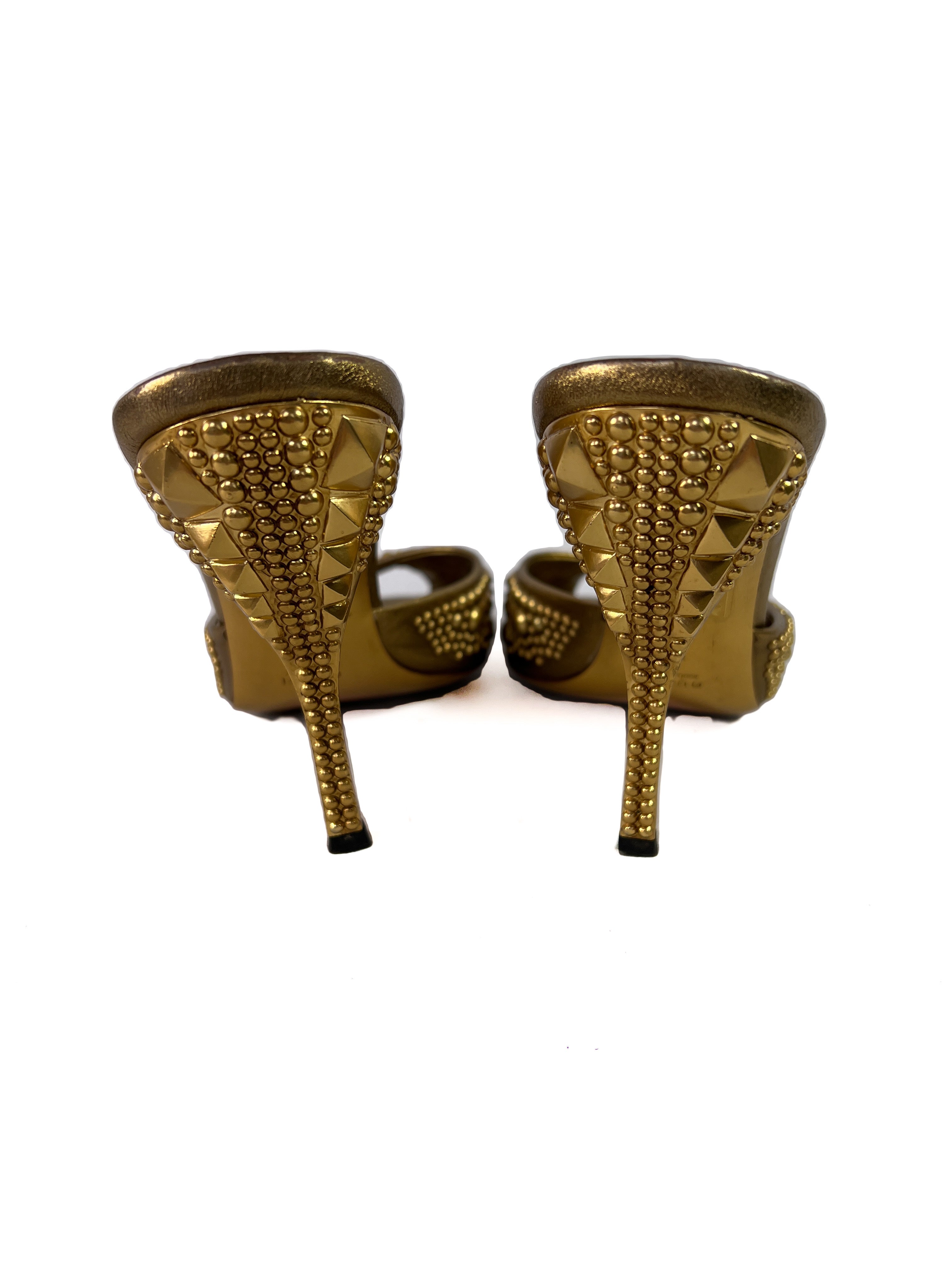 Gucci gold studded heeled slides size 9