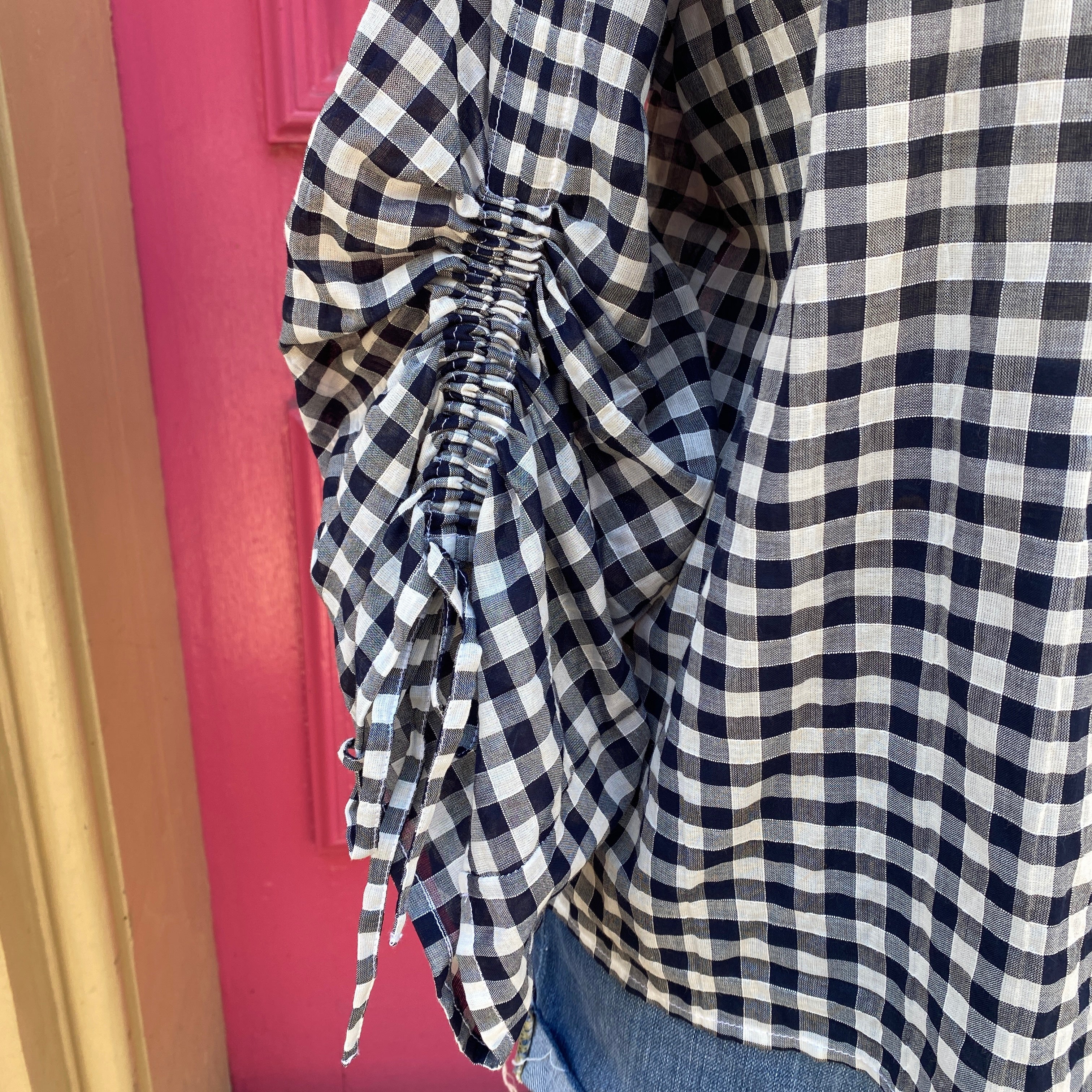 Gap navy white check button up top size Medium - My Girlfriend's Wardrobe LLC