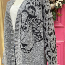 by Anthropologie gray black leopard open cardigan size Large