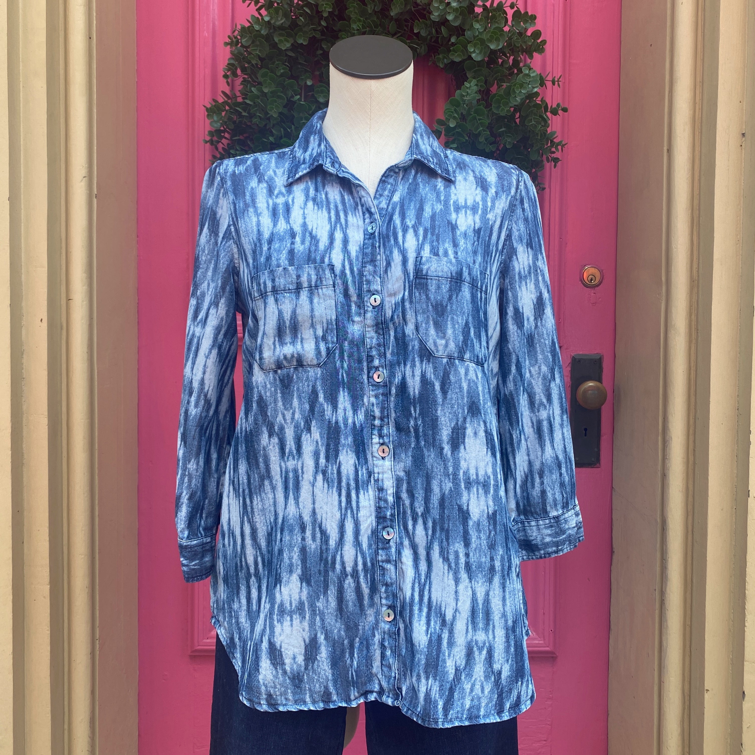 Liverpool blue print chambray button up size XSmall