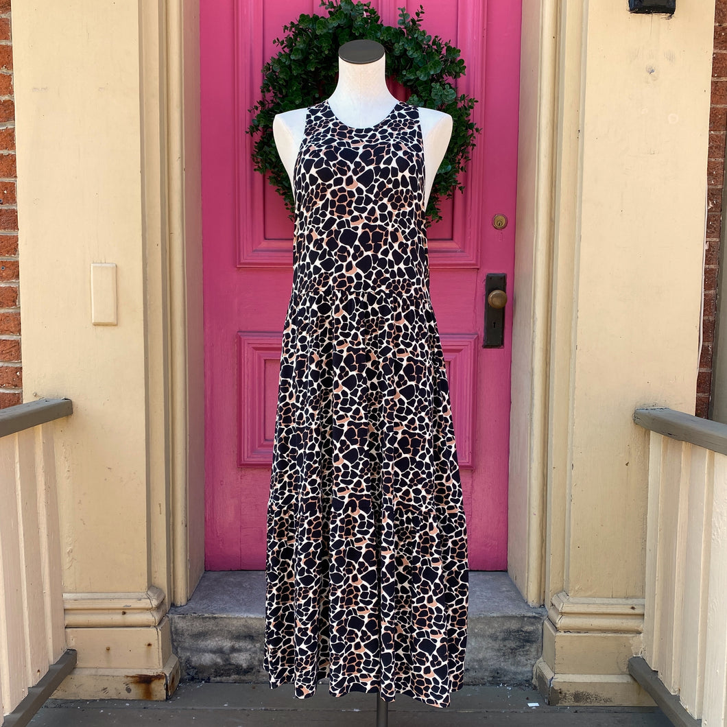 Loft Outlet black brown cream print tank dress size L New With Tags