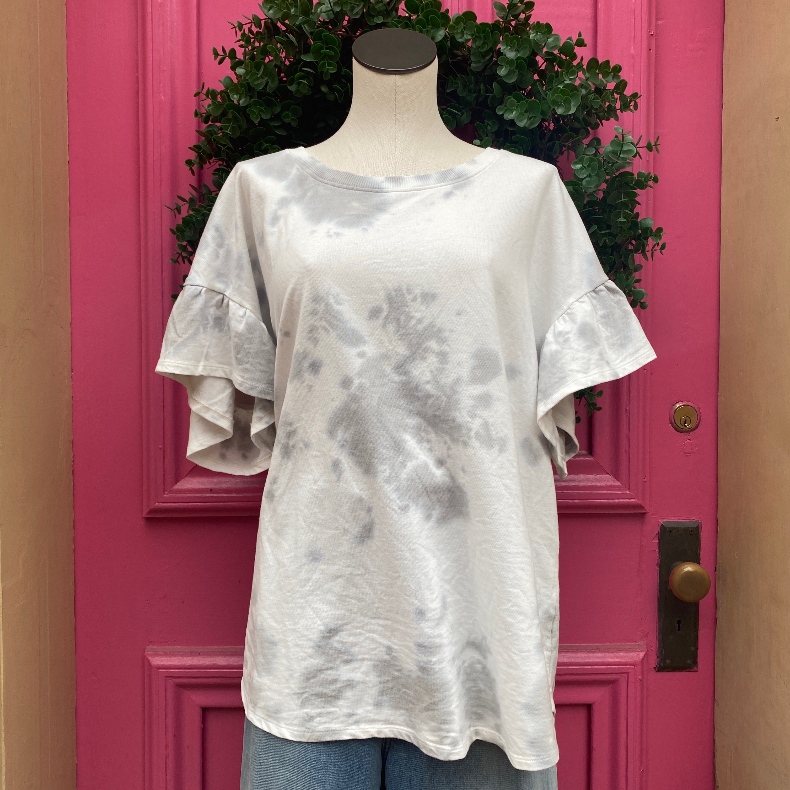 Jane & Delancey gray blue white tie dye short sleeve top size 2X