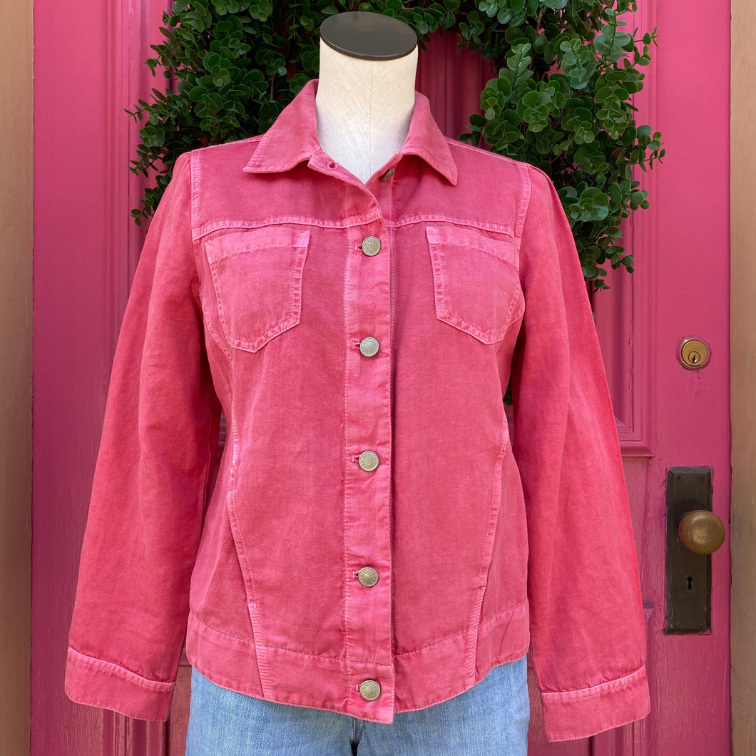 Chicos red distressed lightweight jacket size Small