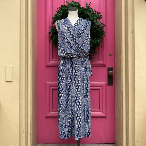 Connected Apparel navy beige floral jumpsuit size 20W NWT