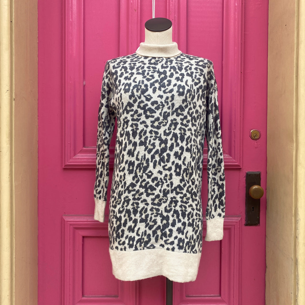 Loft beige leopard print turtleneck sweater dress size XS