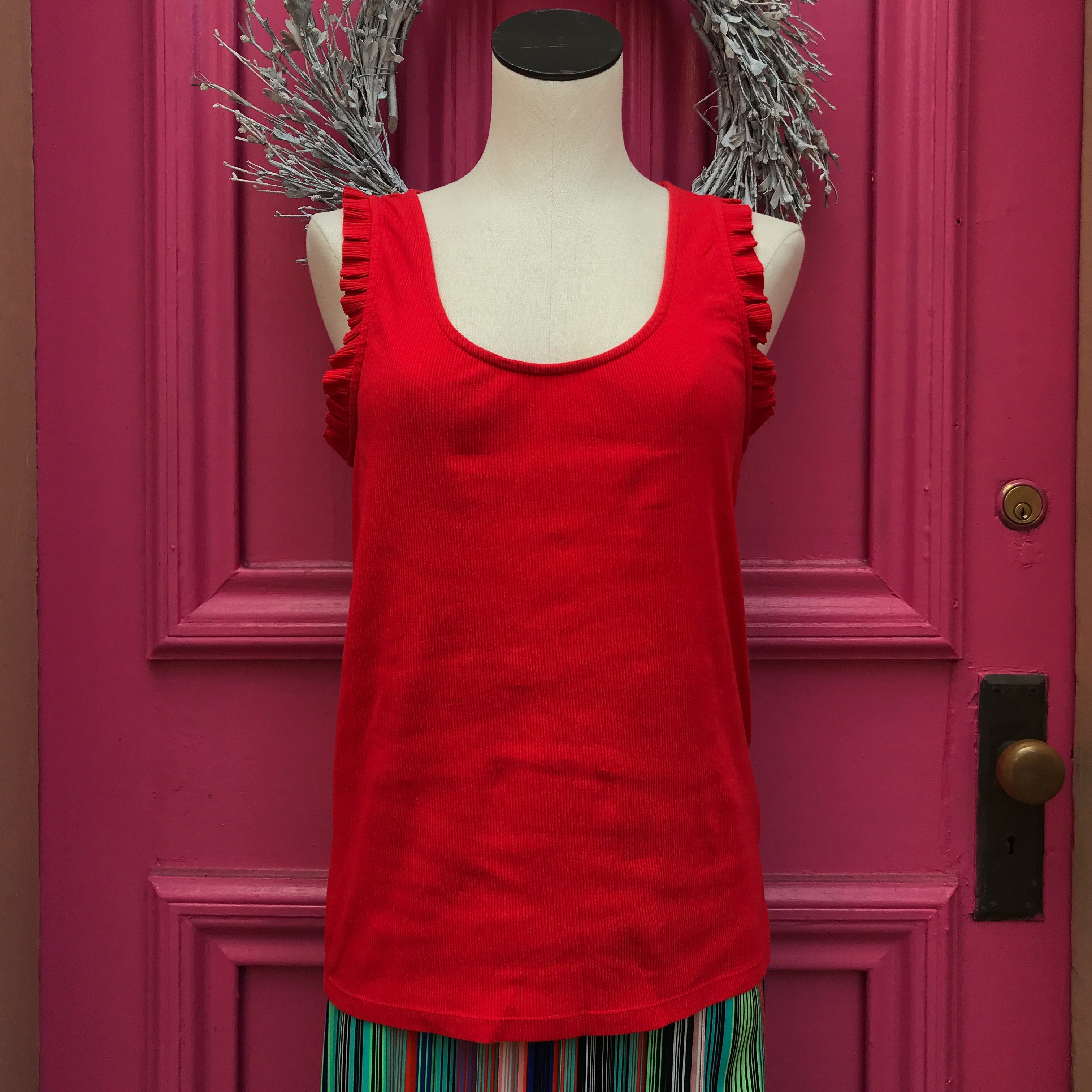 J. Crew red ruffle tank size L