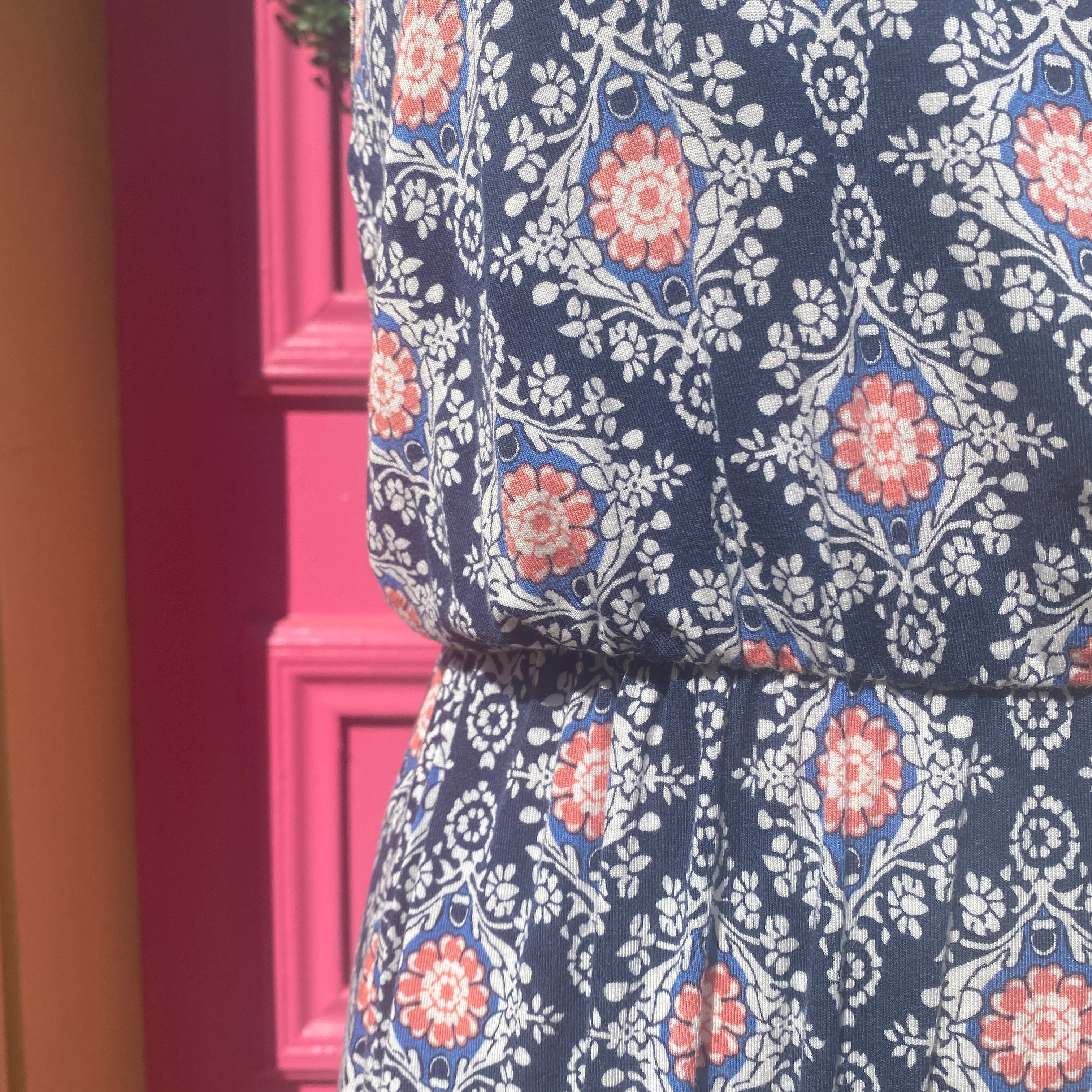 French Gray navy pink floral maxi dress size Medium