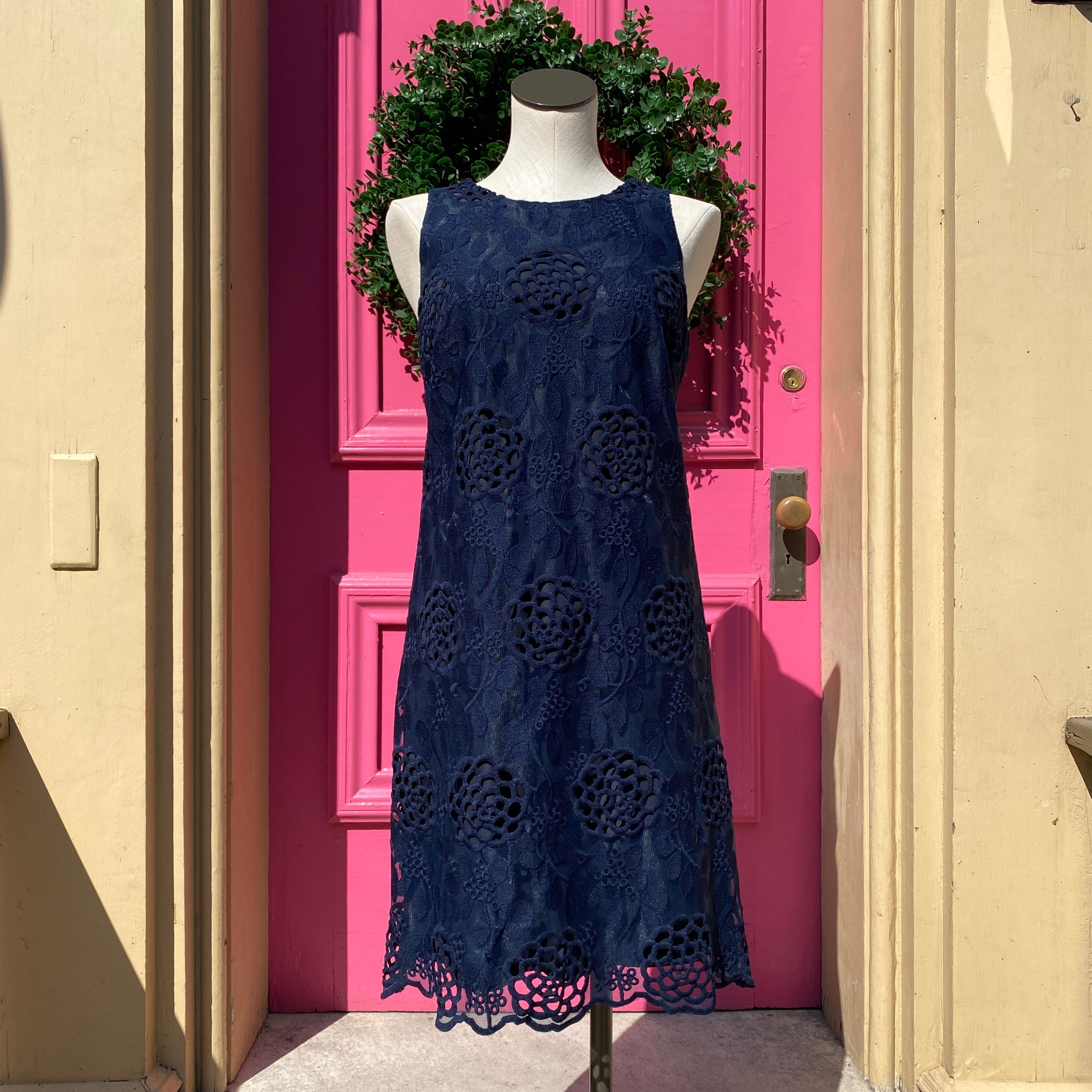 Donna Morgan navy eyelet tank dress size 10