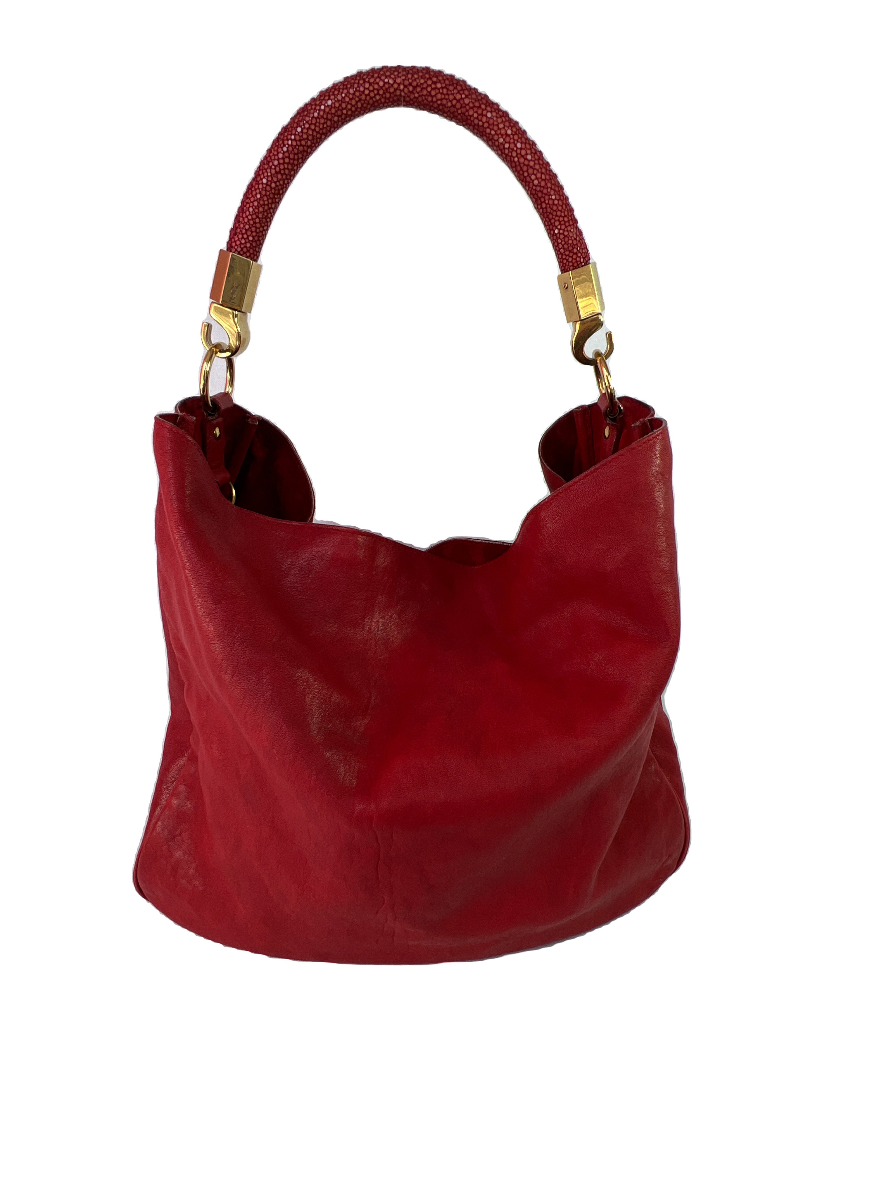 YSL red leather Roady hobo shoulder bag