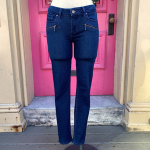 Paige dark wash indigo zip jeans size 8