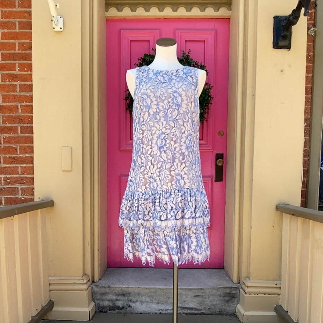 Eliza J blue tan lace tank dress size 14