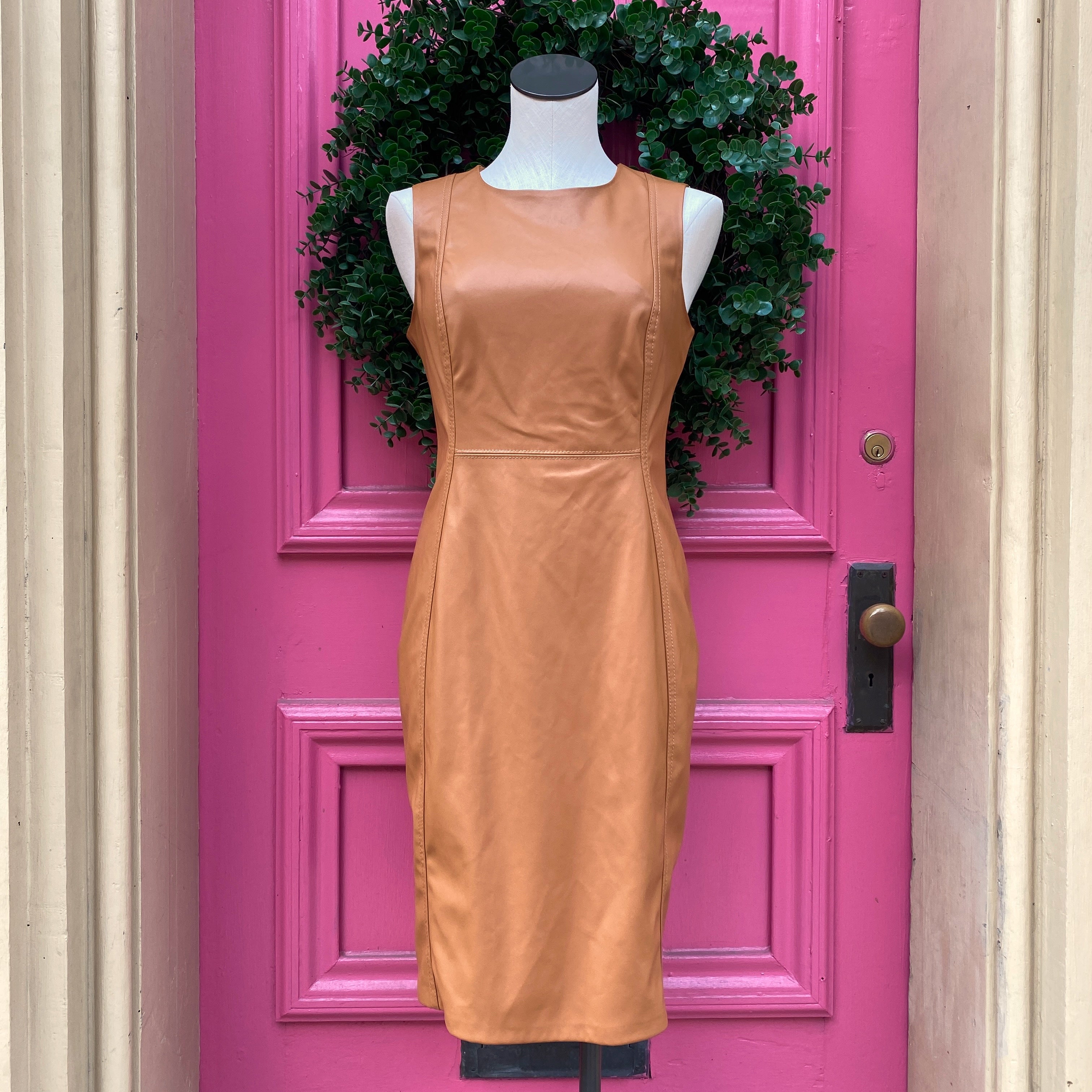 Calvin Klein brown faux leather tank dress size 8 New With Tags - My Girlfriend's Wardrobe LLC