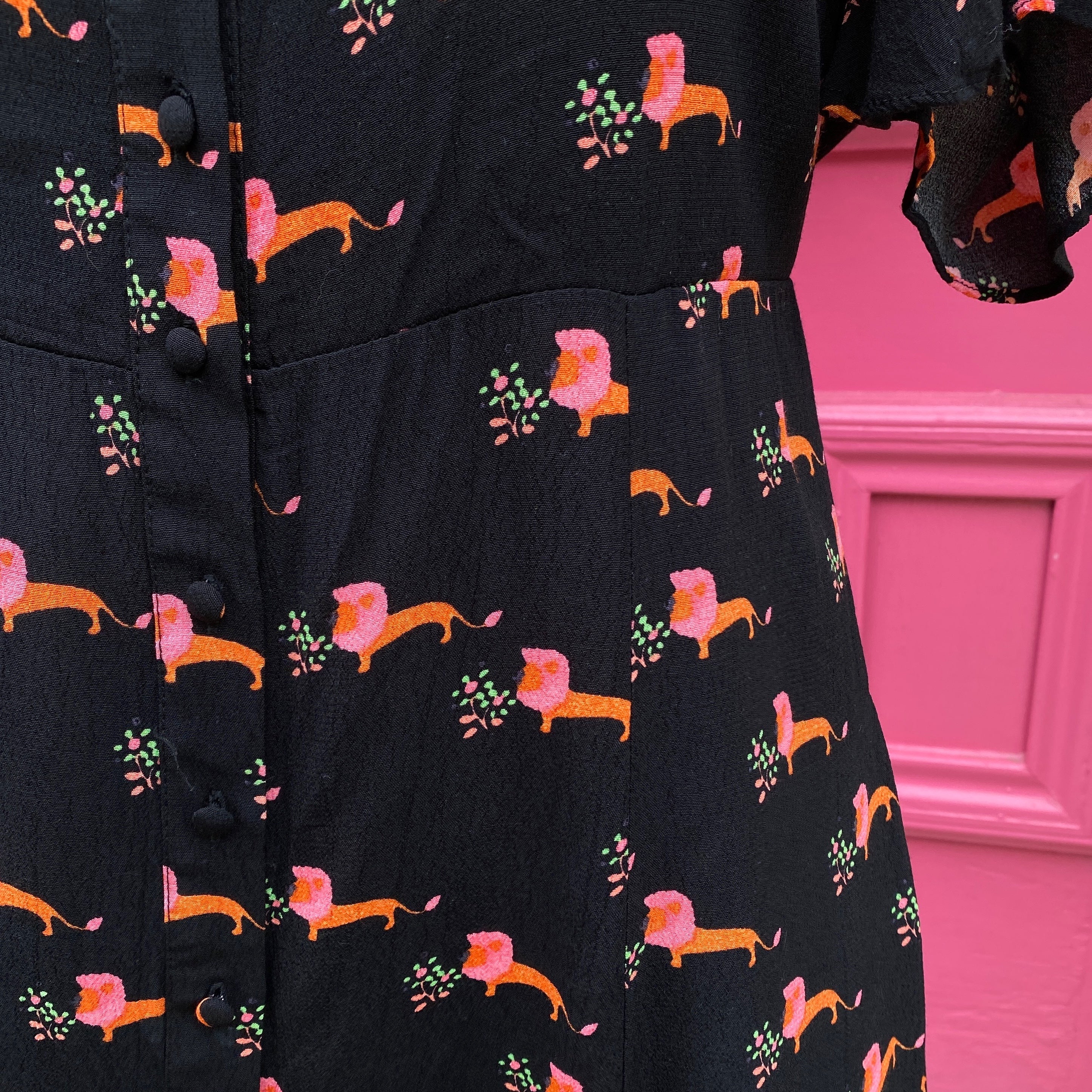 Maeve lion print short sleeve button up dress size 16